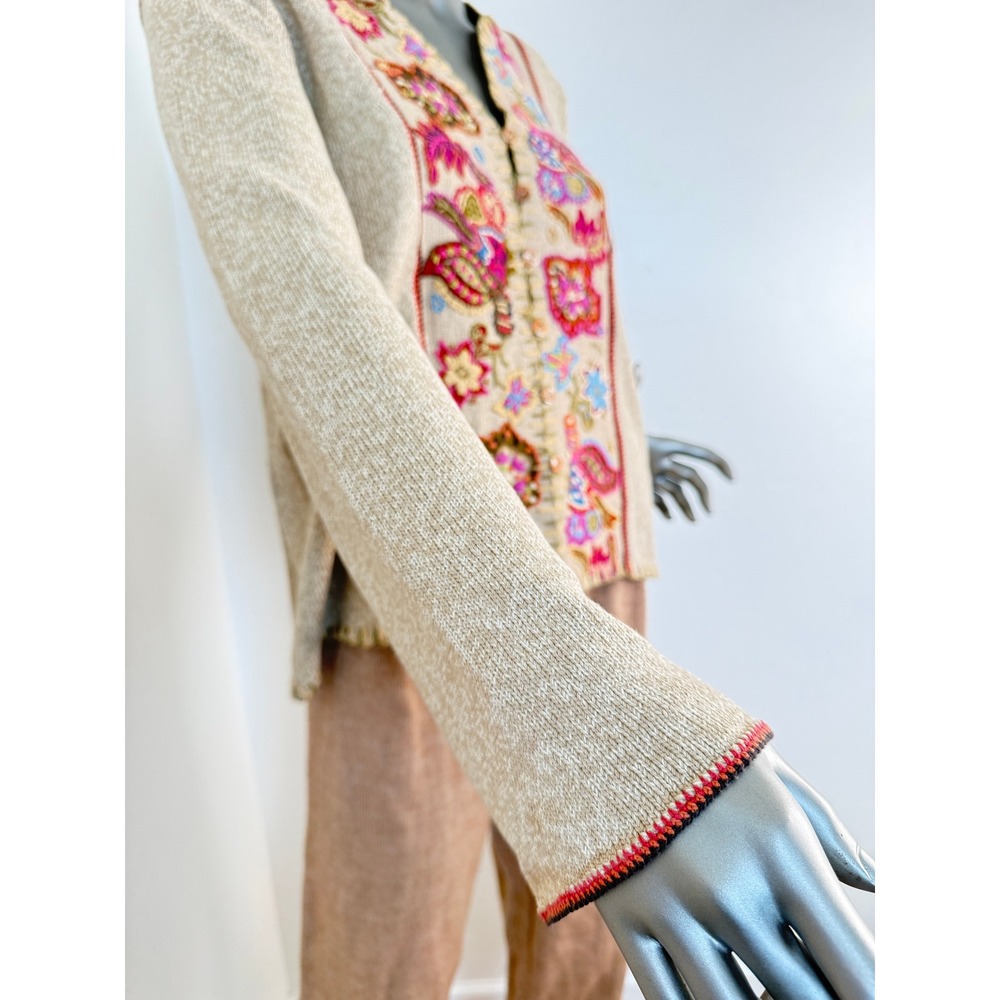 Vintage Sigrid Olsen Sport Embroidered Boho Floral Silk Cotton Cardigan Sweater - Picture 6 of 10